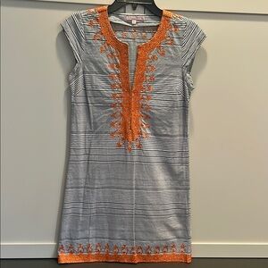 Calypso St Barth Striped Dress with Orange Embroidery